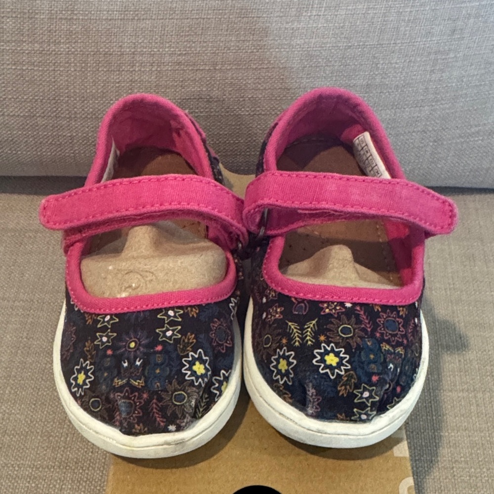 Toms Pink and Navy Floral Kids Shoes